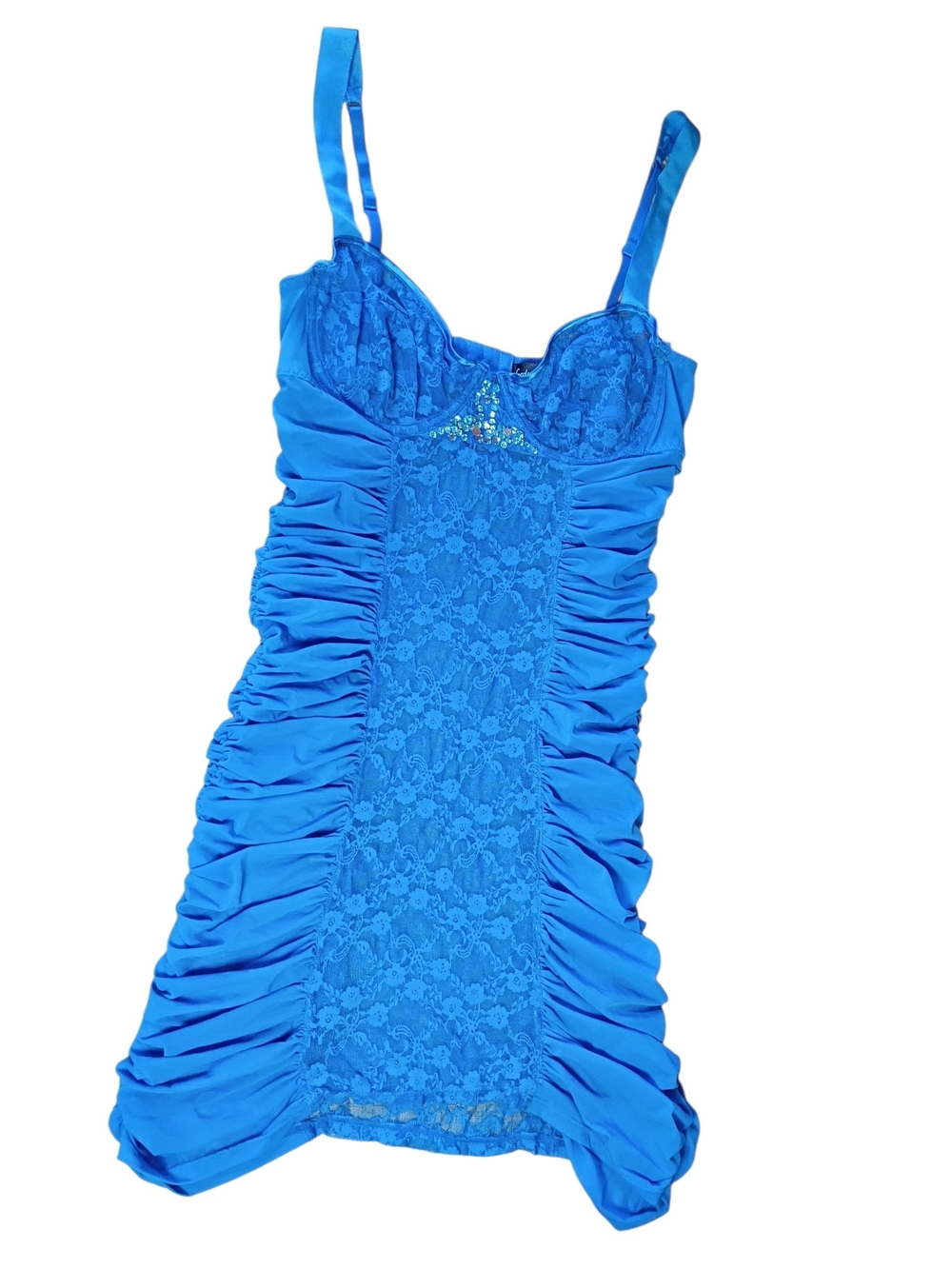 Frederick's of Hollywood Royal Blue Lace & Ruched Chemise Dress sz L